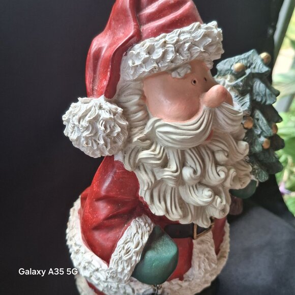 Ceramic Santa Claus Figurine Holding Christmas Tree & Lantern Christmas Artsy - Picture 3 of 10